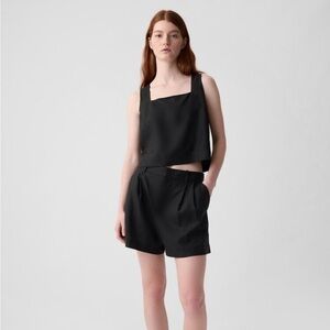 New gap Black Linen Blend Button Back Cropped Vest Top